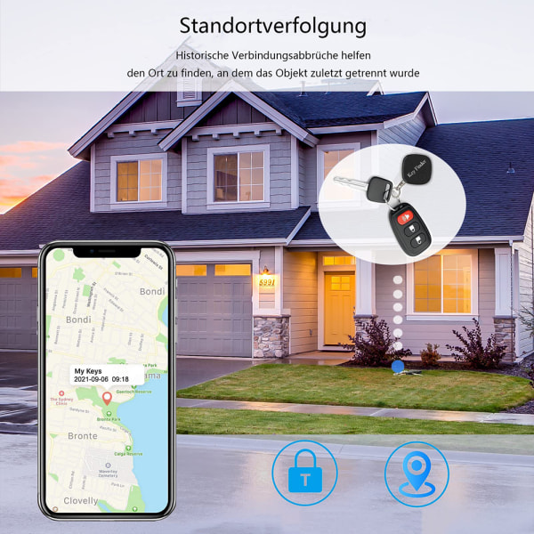 Key Finder med APP, paket med 2 Bluetooth Key Fob Smart Tracker Item Finder för resväska Bagage Mobiltelefon Plånböcker Husdjur Key Finder för iOS och Android