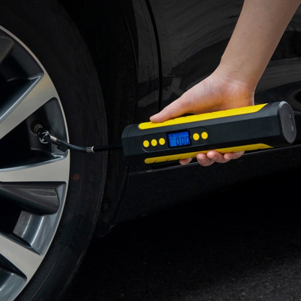 Bärbar luftkompressor Mini-uppblåsare Elektrisk pump, Nödlägesdäckuppblåsare med LCD-display LED-ljus, mobil ström, 2000mAh Laddningsbar Li-ion