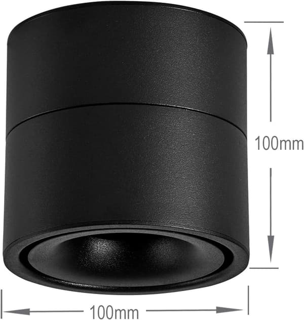 12 W LED takspotlight, overflatemontering, justerbar aksent
