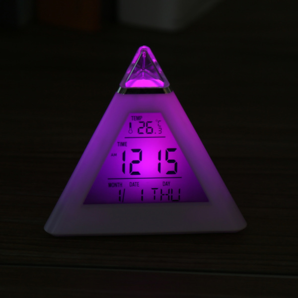 LED-väckarklocka med digital LCD-skärm, termometer och nattlampa, färgskiftande