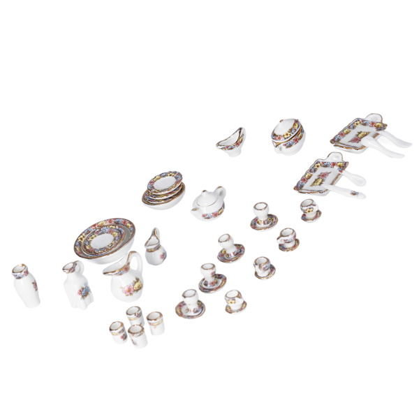 1:12 Dockhus Teservis Set Simulering Dekorativ Miniatyr Keramik Teservis Set för DIY Dockhus 40 Typ2