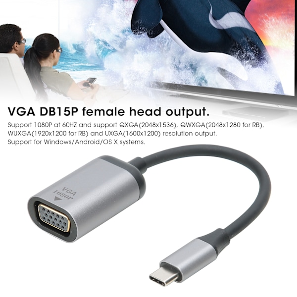 Stabil Video Display Adapter, Kompakt Design Plug and Play HDMI till VGA-omvandlare för MacBook Pro, Surface Book och mer, Säkerställer Otrolig
