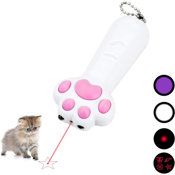 Laserleksaker för katt, 7 i 1 LED-pekare tassformad, 3 ljuslägen, träningsverktyg för katt och hund