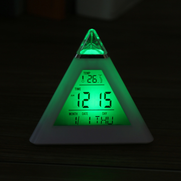 LED-väckarklocka med digital LCD-skärm, termometer och nattlampa, färgskiftande