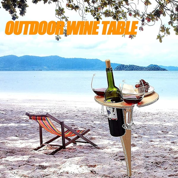 Bärbart Vinbord Utomhus Vinbord Trä Bärbart Strandbord Bärbart Mini Trä Picknickbord Modernt Vinglasställ Flaska och Glashållare