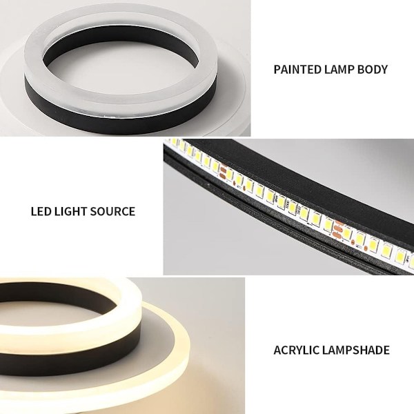 Rund LED-taklampa, 20W modern designkrona, 3000K akrylmetalltaklampor lämpliga för badrum, sovrum, kök, vardagsrum, matsal