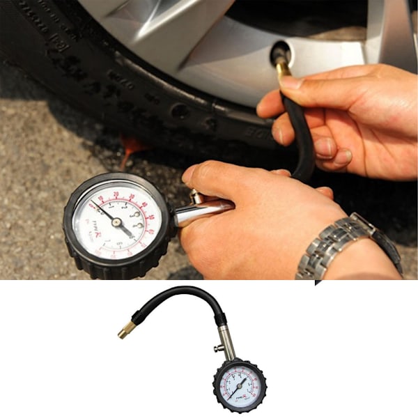 Däcktrycksmätare med lång slang, hög precision, för bil, motorcykel och övervakningssystem