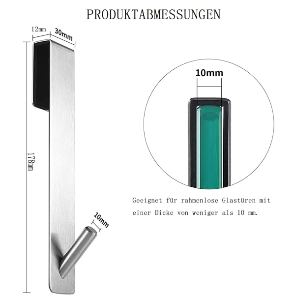 Duschkrokar, set med 2 krokar för duschvägg utan borrning med skumskydd, handdukskrokar i rostfritt stål, duschkrokhållare för handduk,