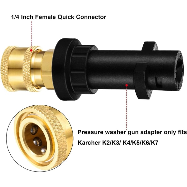 Adapter för högtryckstvättpistol med 1/4\" snabbkoppling, kompatibel med Karcher K-serien K2, K3, K4, K5, K6, K7