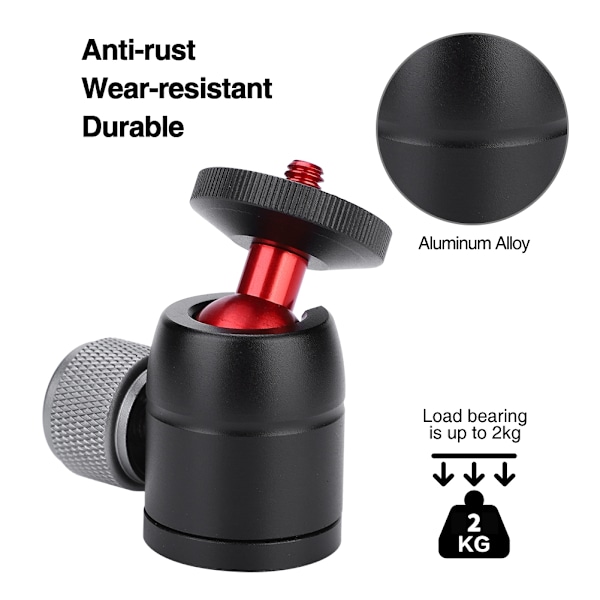 VELEDGE 360° Svängbart Mini Kulhuvud för Spegelreflexkameror & Telefoner - Aluminiumlegering med 1/4\" Skruvfäste