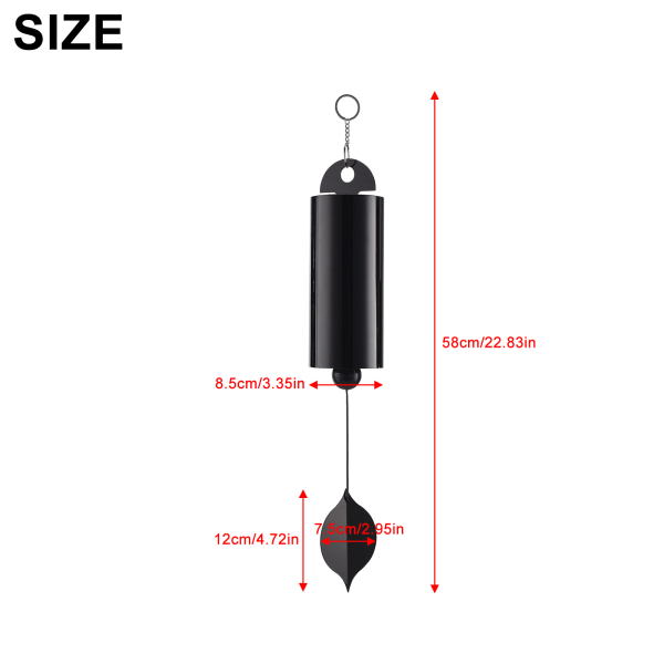 Ulkokäyttöön tarkoitettu retrokello yksiputki metallinen tuulikello sisäpihan koristelu Heroic Windbell (musta iso tuotekoko halkaisija 9cm, ripustuspituus 50cm)