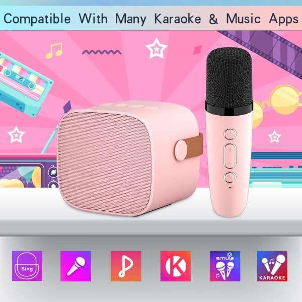 Børnekaraokemaskine med mikrofon (pink), bærbar Bluetooth karaokemaskine til børns voksenbrug, med lydskiftende effekt og LED-lys, fødselsdag