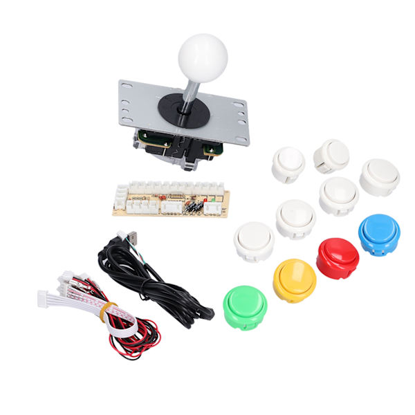 DIY Spelkonsol Kit Enkelt Elektropläterad Rocker LED-knappar Set för Arkadspelkonsol Enkelt Set Vit