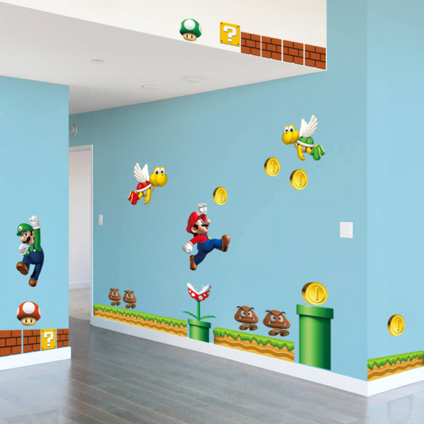 Kaksiosainen 30×90 cm Super Mario Tarrat Lastenhuoneen koristeelliset seinätarrat