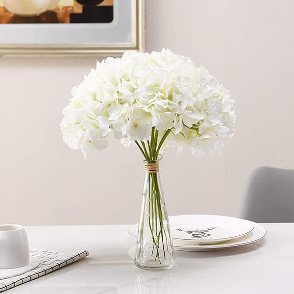 【bt02】10 hvite hortensia silkeblomsthode pose elfenbenshvit
