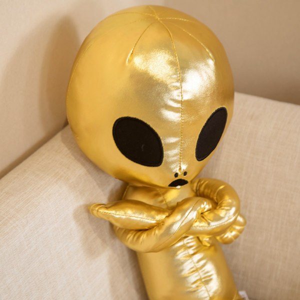 Charmig 65CM Poppy Bear Plyschleksak - Söt Alien Docka i Ljus Silver PU-Läder (0.34KG)