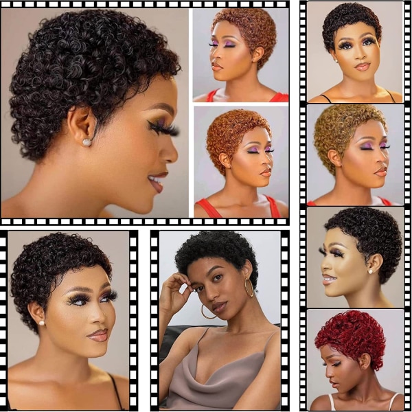 1 Afro Naisten Lyhyet hiukset Peruukit Lyhyet Mustat Hiukset Peruukit Brasilialainen kihara peruukki mustille naisille