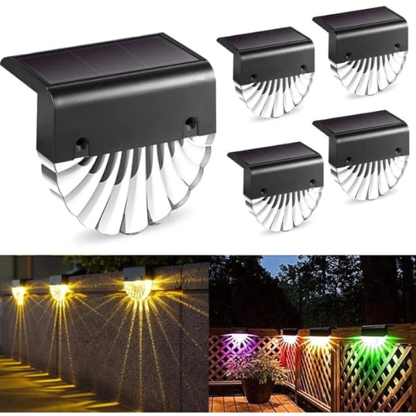 Solar udendørs havebelysning, vandtæt solcelle til havedekoration 4PC LED-havelys til terrasse og trapper, 2 LED-tilstande Varm farve/farveskiftende