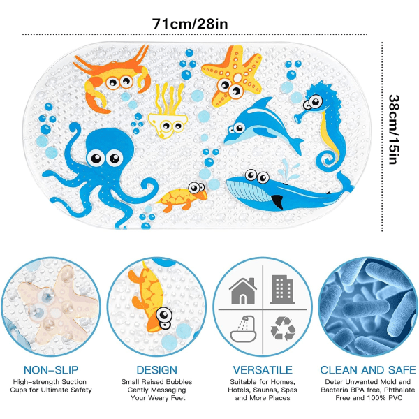 Tegneserie badematte-70x40cm, sklisikker badekarsmatte med sugekopp dusjmatte