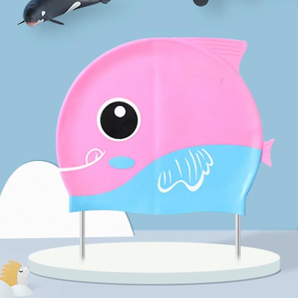 Barnens badmössa 3D tecknad design simmössa flexibel silikon vattentät Light Pink Whale-Medium