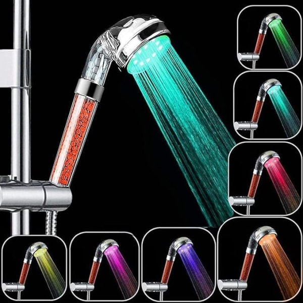 LED brusehoved, badeværelses brusehoved Håndholdt bruser 7 farver LED højtryks brusehoved vandbesparende sprøjte og dobbelt antiklorfilter (Wat