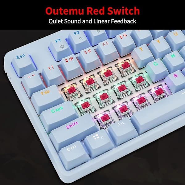 Mechanical Gaming Keyboard, USB Wired with Red Switches, Rainbow LED Backlight, Multimedia Keys, 108 Keys