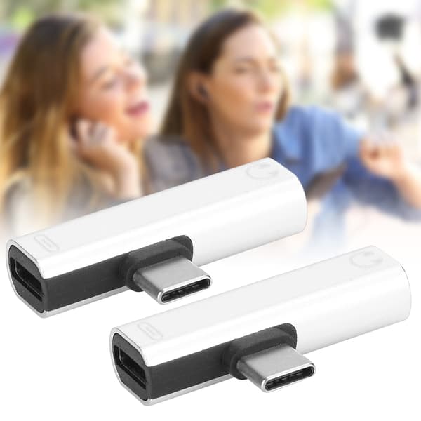 2 stk. 2 i 1 Type C til 3,5 mm Audio Lader Headset Adapter Sølv