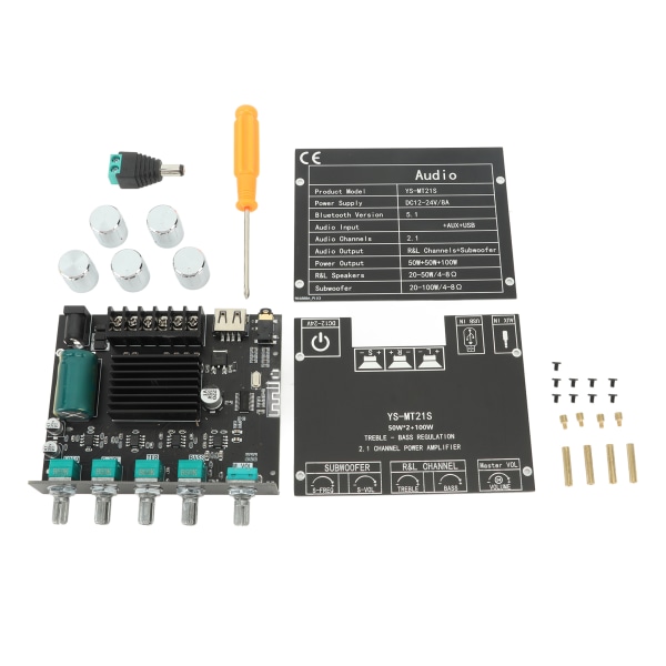 Digital lydforsterkermodul 2.1 kanaler DC 12‑24V Bluetooth forsterkerkort for butikk hjemmekinohøyttalere