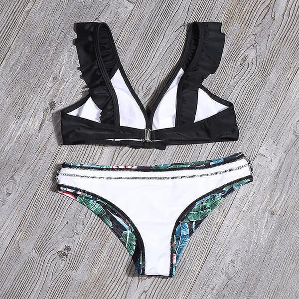 Bikinidrakt for kvinner, trykt med rysjer, i polyester, for sommerstrand Orange M