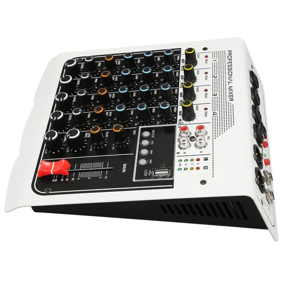 4-kanals Bluetooth USB Mini Lydmixer med DPS-processor Digitalt display RCA EU-stik 100-240V