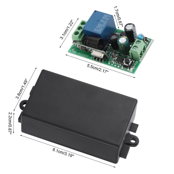 AC 220V 1CH trådløs fjernkontrollbryter relémottakermodul med 2 sendere 433MHZ-W