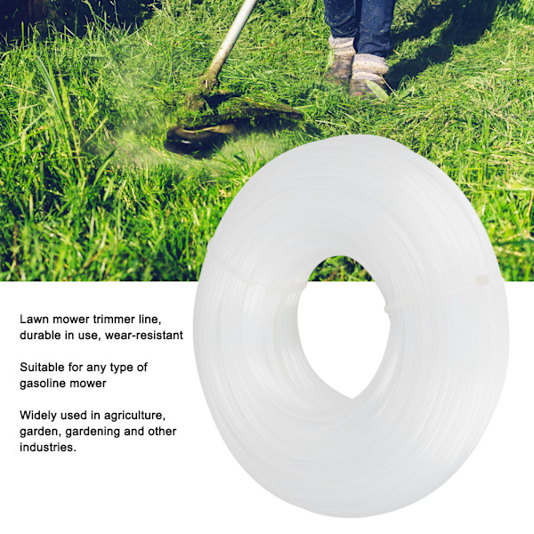 3mm x 60m Hvid Kvadratisk Trimmer Line Græs Klipper Tilbehør Klippe Line Reb Udskiftning