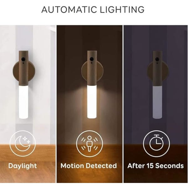 LED-natlys Bevægelsessensor 2-pak batteridrevet væglampe Indendørs USB genopladelige lys Trappelampe Trådløs magnetisk skabslampe Bærbar
