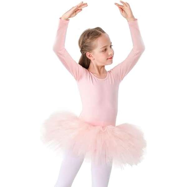 Balett Tutu-klänning för flickor Dansdräkt i bomull med kjol Kortärmad/långärmad ballerinadräkt