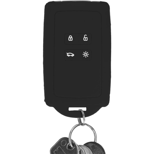 Sort - Bilnøgletilbehør kompatibelt med Renault Smart Key 4 knapper (kun nøglefri adgang) - Blød silikoneskal med nøglebrikhoved - 1 stk.