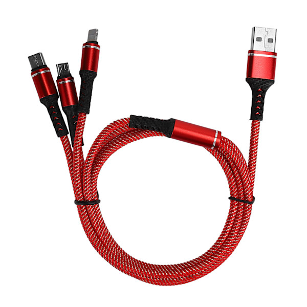 3 i 1 Multi Opladerkabel 3A Hurtig Opladning Type C Micro USB til iPhone Android 1.2M Rød