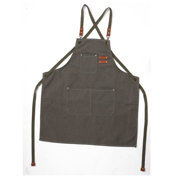 (Grågrön) Köksförkläde för män Canvasförkläden med 3 fickor Vattentätt och justerbart förkläde för grill, restaurang, trädgård, snickare, 78 * 68 cm