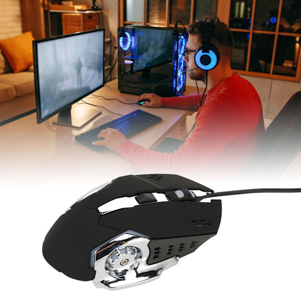 Ledningsforbundet Gaming Mus USB Optisk Computer Mus med RGB Baggrundsbelysning 4 Justerbar DPI Op til 3600 Bærbar Lydløs Mus til Windows 7 8 10 XP Sort