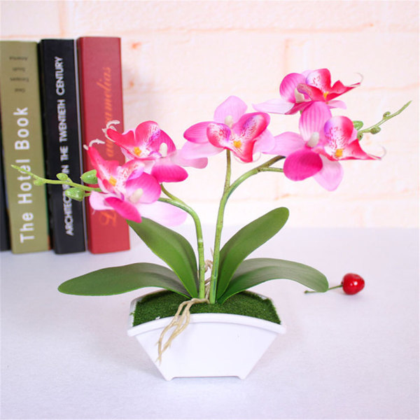 Kunstig Rød Phalaenopsis Orkide Sæt til Bryllupsdekoration, Skrivebord og Elegante Stuer