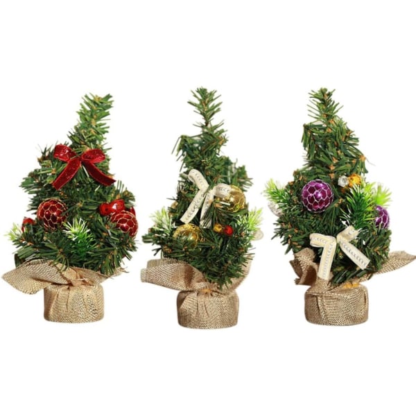 3 stk Mini kunstigt juletræ med ornamenter - Perfekt juledekoration til bord og skrivebord, 8 tommer / 20 cm højt lille juletræ til Yo