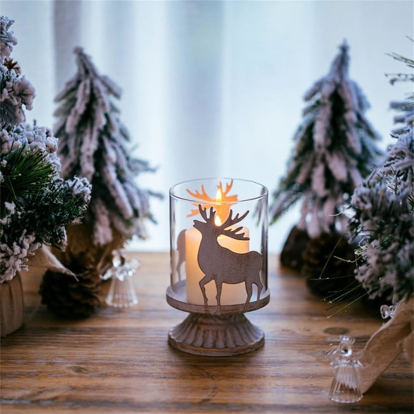 Sett med 2 lysestake lysestaker i hvit metall søyle lysestaker (hjort), orkan distressed lysestaker foretrukne stykker for julen Tab