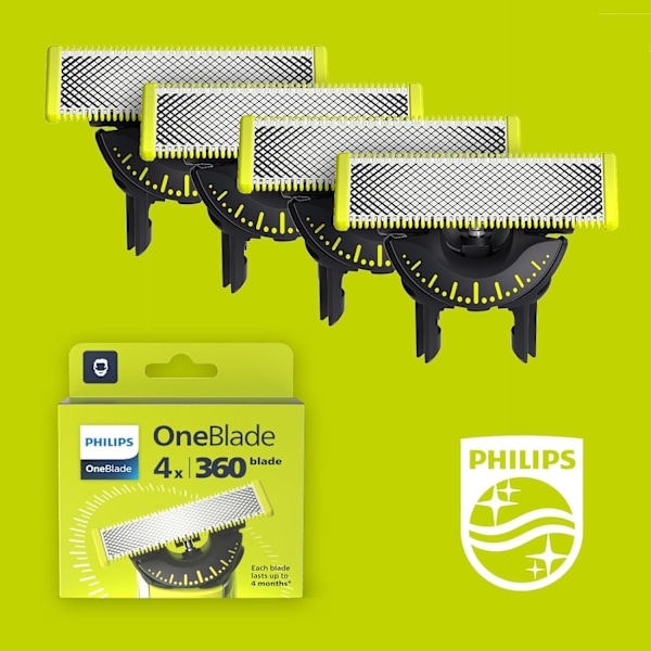 Philips 360​​ Ersättningsblad för OneBlade Elektrisk Rakapparat och Trimmer, 4-pack, Modell QP440/50