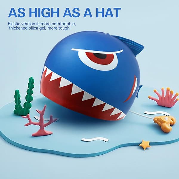 Barnens badmössa 3D tecknad design simmössa flexibel silikon vattentät Light Blue Whale - Medium