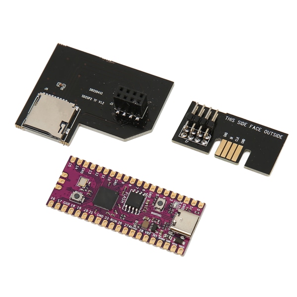 RasPi Pico -joustava mikrokontrolleri -kortti, kaksiydininen 264 kt ARM Cortex M0+ -suoritin, SD2SP2 Pro Micro -tallennuskorttisovitin