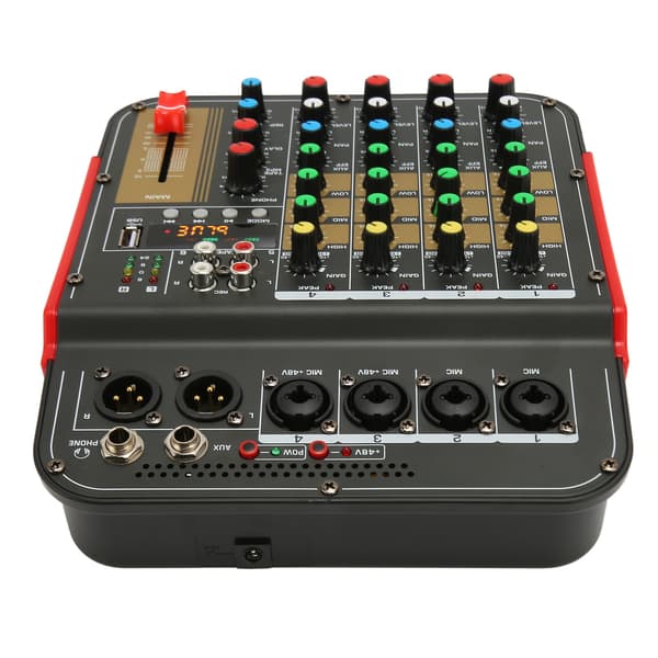 Professionel 4-kanals lydmixer med Bluetooth USB MP3-afspilning DPS-controller digitalt display 100-240V US-stik