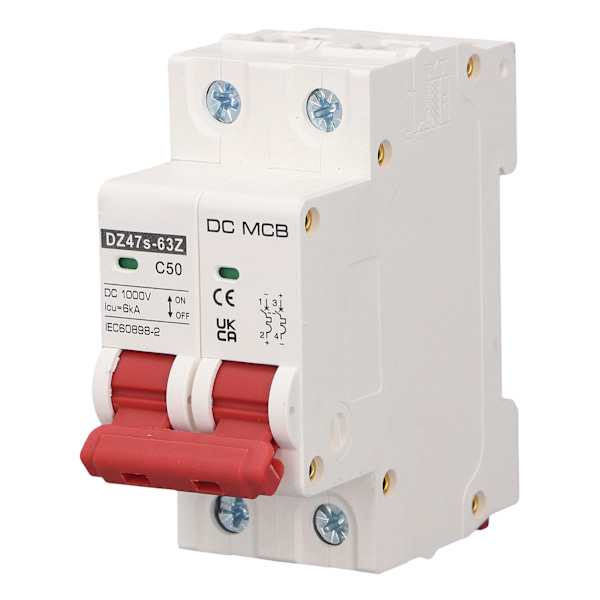 SG DC Miniatyrbrytare 2P 50A DC1000V, 6000A Brytkapacitet, DIN-skena Montering för Solcellssystem - Modell DZ47s 63Z C50