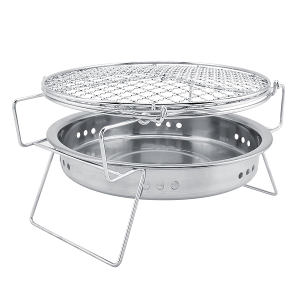 Mini Grill i Rostfritt Stål, Bärbar Vikbar Rund Grill för Utomhus Campinggård