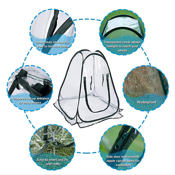 Foldbart bærbart mini-havearbejde til hjemmet drivhus saftigt blomst varmt betræk vindtæt og regntæt drivhus 70*70*80CM (med 4 jordsøm)