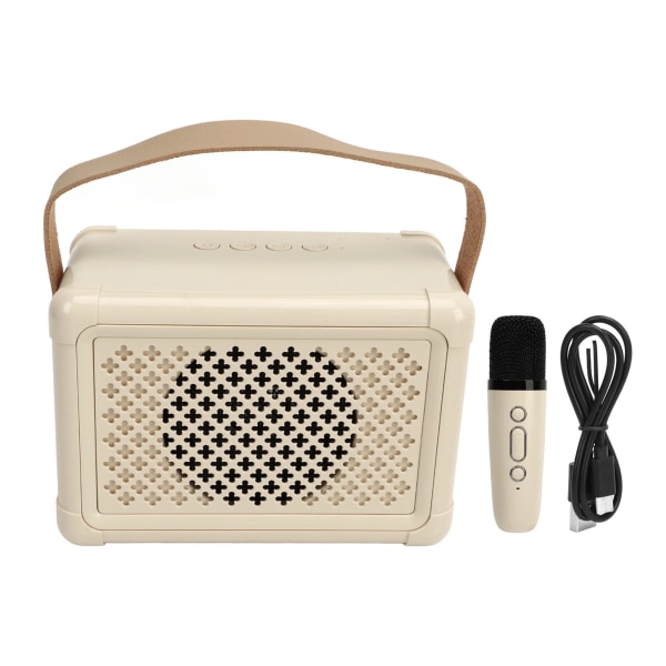 Portabel Karaoke-högtalarsystem Multifunktionell Mini Söt Bluetooth-högtalare med Mikrofon för Hemmafest Utomhus Elfenbensvit