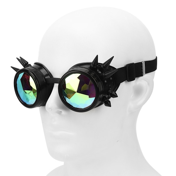 Steampunk Kalejdoskopglasögon - Retro Svarta Raveglasögon med Elastiskt Band, Tillverkade av Hållbart PC ABS för Fester